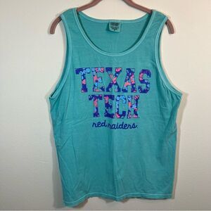 Comfort Colors Aqua Purple Floral Texas Tech Tank Top Medium.
